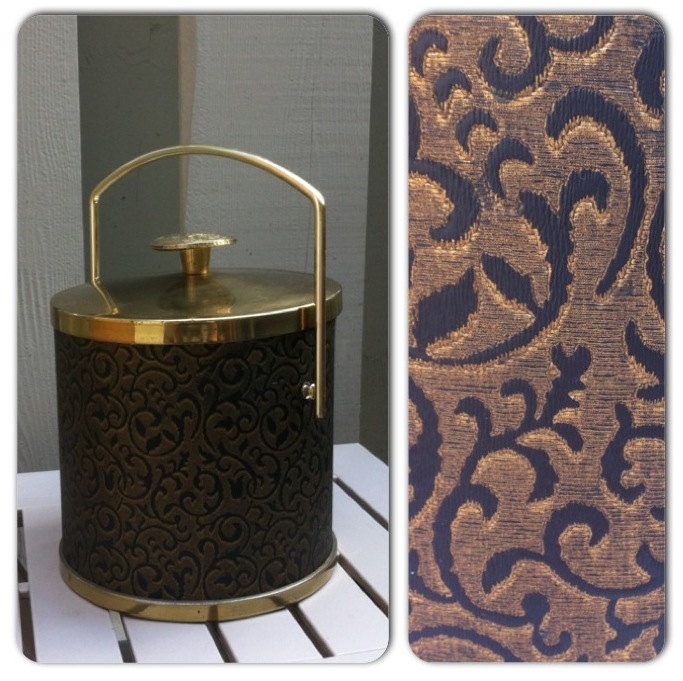 Vintage 1960s Gold With  Leaf Patterns Ice Bucket/  Champagne Cooler Insulated