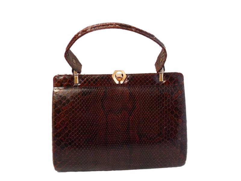 Vintage, Brown Snakeskin Purse, Leather Purse, 50's Bag, Handbag, Mad Men Bag