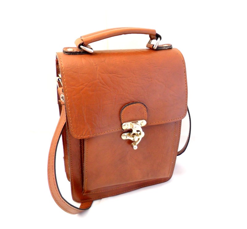 Vintage, Tan Leather Messenger, Cross Body Bag, Satchel, Saddle Bag, Handbag