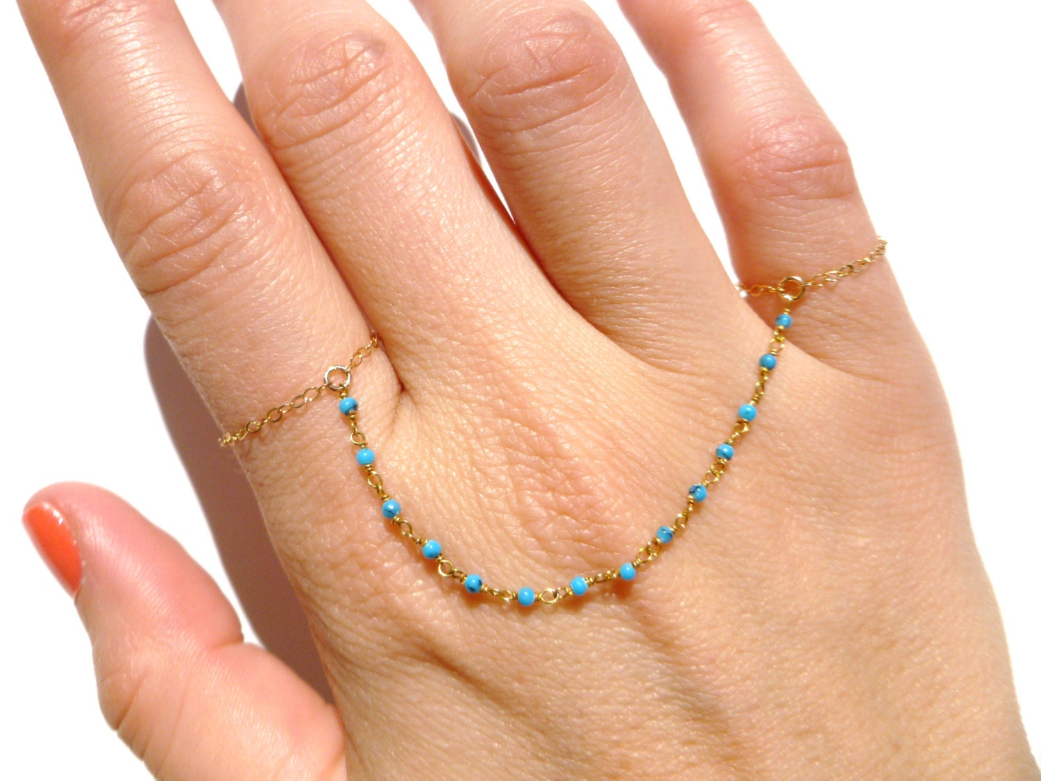 Knuckle Ring, 14kt Gold Filled Chain, Gold Knuckle Rings, Turquoise Ring, Stackable Rings, Belly Dancing Jewelry
