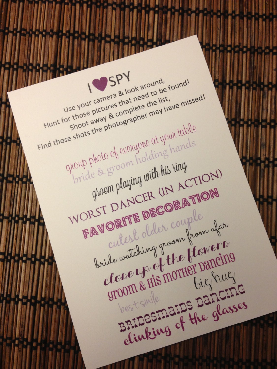 I Spy Wedding Game Card Deposit