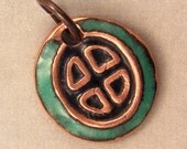 Copper Enamel Pendant - Handcrafted Etched Copper Pendant with Chinese Good Fortune Symbol