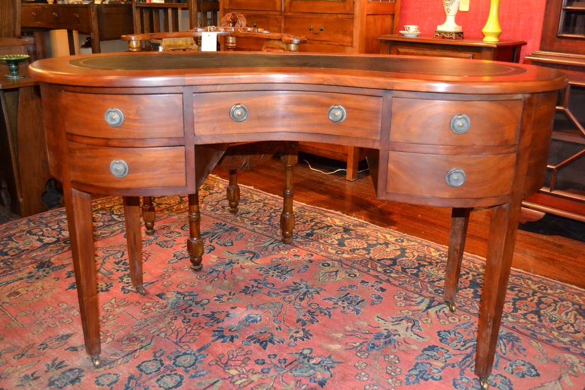 Mahogany Kidney Shape Desk Leather Top