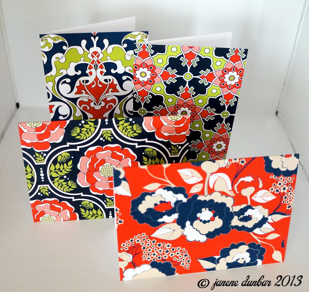 Blank Note Card Set - Beautiful Pop Graphic Patterns Set of 4 w/white envelopes
