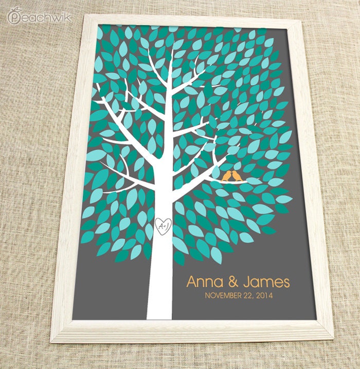 Wedding Guest Book Tree - The Wishwik Multi Guestbook Tree - Peachwik Print - 300 guest sign in - Mint & Aqua Guestbook Alternative