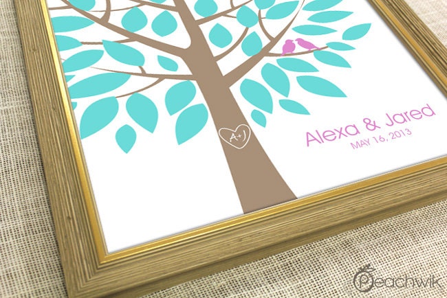 Wedding Guest Book Alternative - The Wishwik Tree - A Peachwik Interactive Art Print - 50 guest sign in