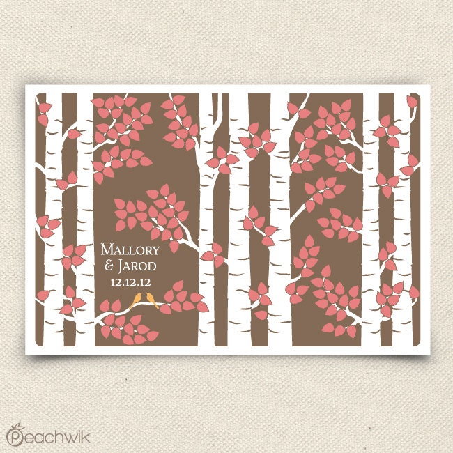 Guest Book Alternative - The Birchwik - A Peachwik Personalized Art Print - 200 guest sign in - Birch Tree Forest Guestbook