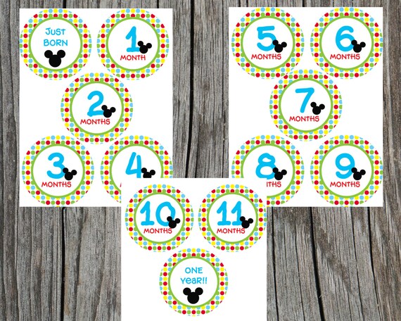 INSTANT DOWNLOAD. Printable Mickey Mouse Clubhouse Onesie Stickers. Month Stickers for baby Il_570xn