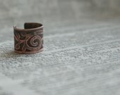 Leafy Branch - Etched Copper Ear Cuff  with Curls and Leaves