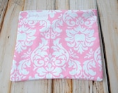 Reusable Snack Bags with zipper closure- Pink Damask