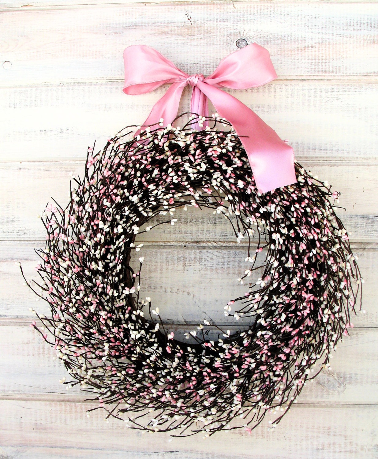 SOFT PINK & VINTAGE White Berry Wreath-Spring Door Wreath-Gift for Mom-Baby Shower Wreath-Scented Vanilla- Choose Scent and Ribbon