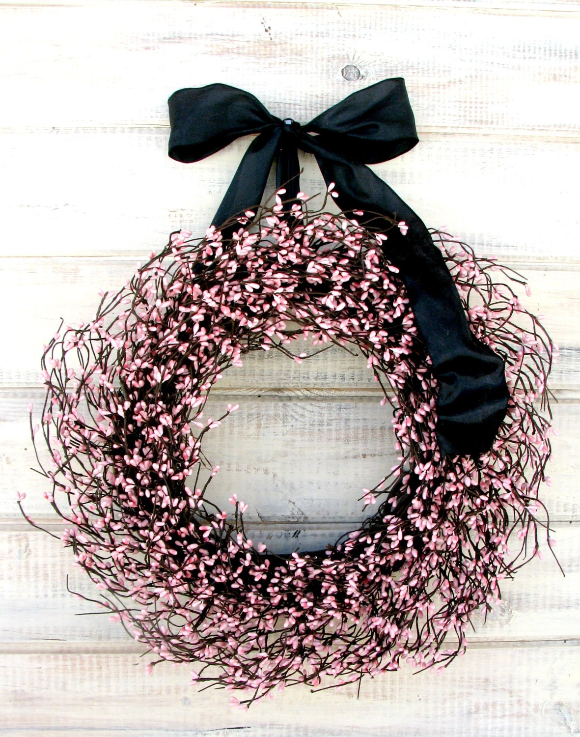 PINK & BLACK Door Wreath-Girl Room Decor-Shabby Chic Home Decor-Wedding Wreath-Scented Vanilla Sugar-Custom Choose Ribbon and Scent