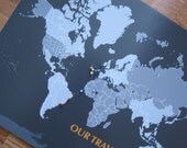 World Map Mounted on Foam Board, Blank Pin Map,16X20 Inches, World Travel, Honeymoon, Vacation Art, Travel Map and Pins