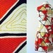 Vintage 70s Geometric Mosaic Triangle Hipster Dolly Mini Dress Waffle Cotton Red Mustard White