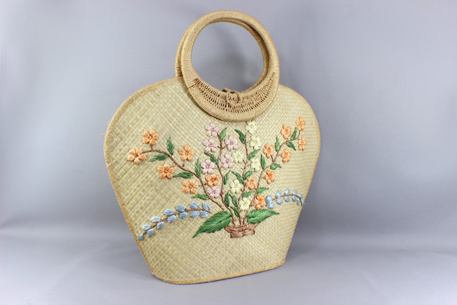 Vintage Purse Floral Basket Short Handle Tote Women's Handbag