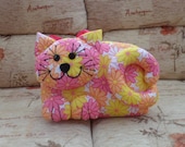 Pink,orange,yellow daisy fabric cat