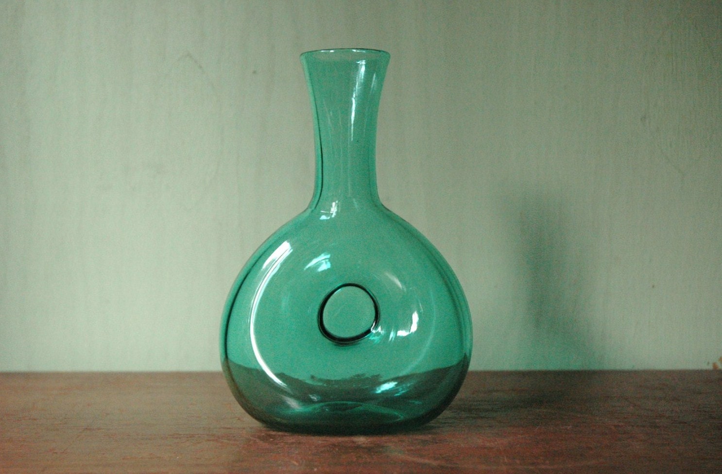 Mid Century Blenko 441S Donut Pinched Vase In Teal - Pre Designer Modern Art Glass