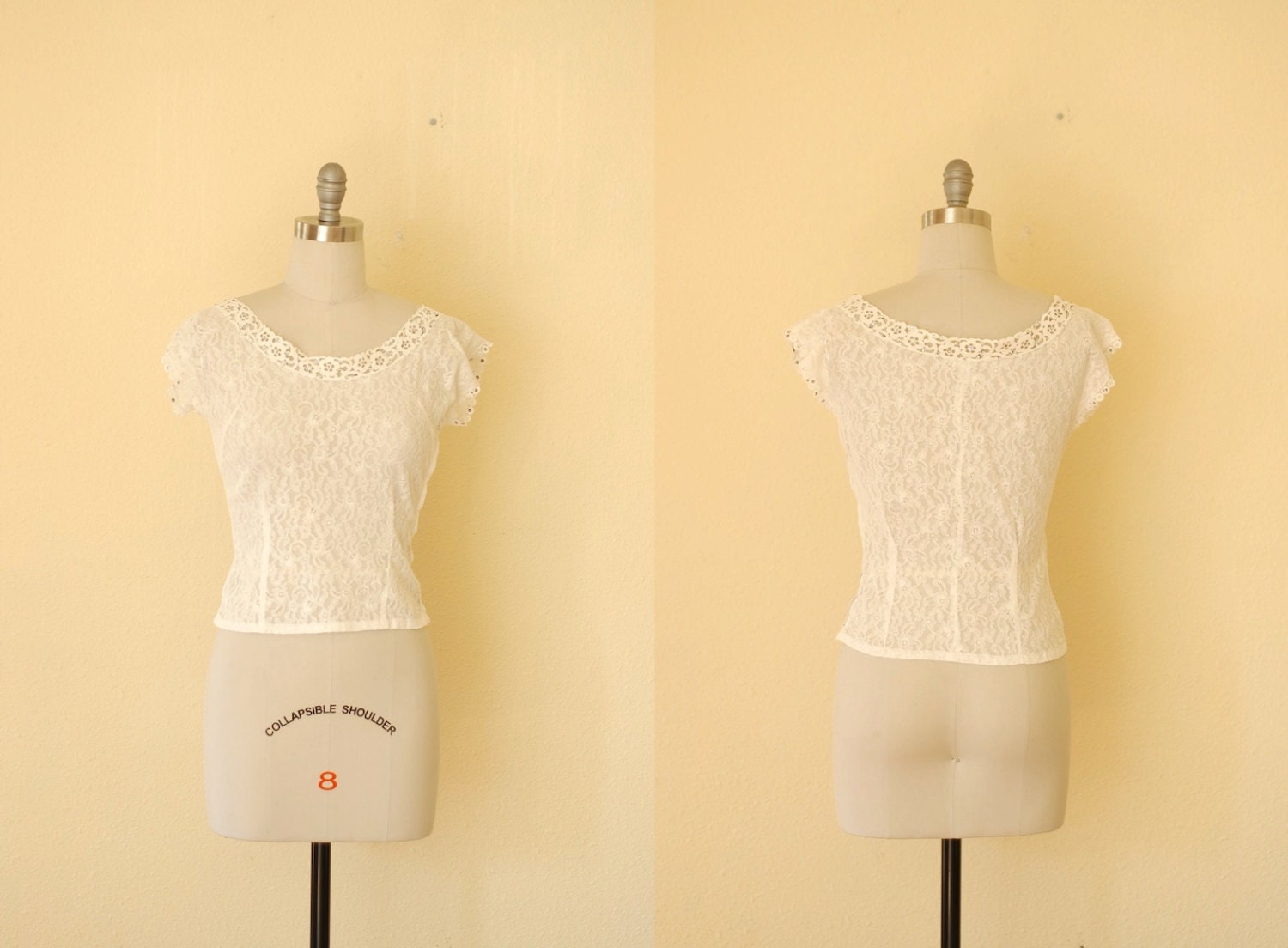 vintage 1960s blouse / 60s white lace blouse / size small medium