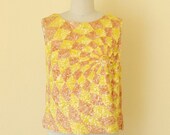 vintage 1960s valentina blouse / 60s pink and yellow sequin top / size medium