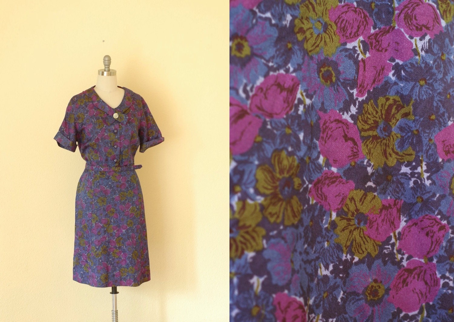 vintage 1950s dress / 50s floral cocktail dress / size xl xxl