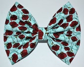 Blue Hair Bow with Red Poppies