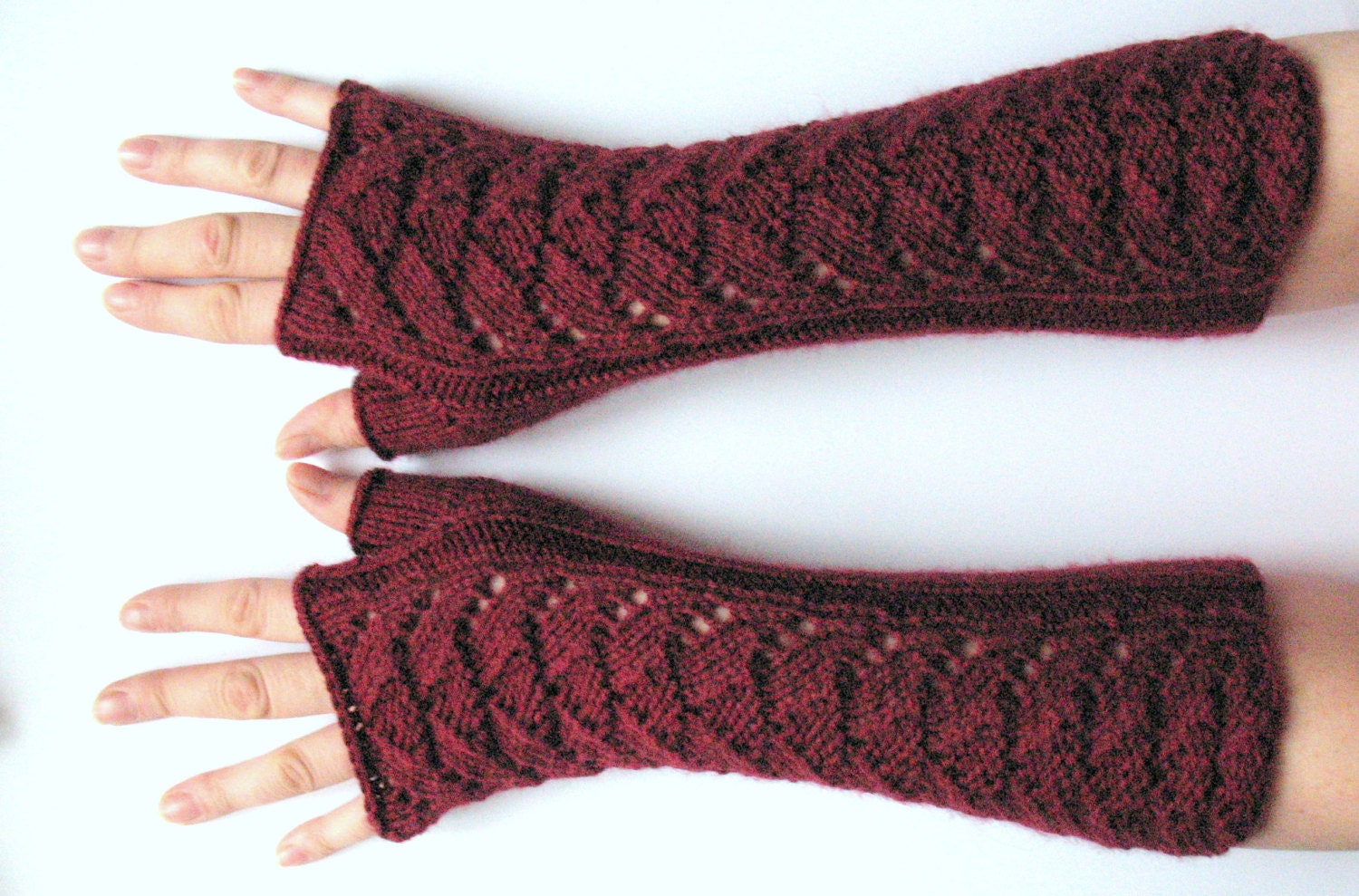 Burgundy Fingerless Gloves Claret Long Arm Warmers Mittens Soft Acrylic Wool