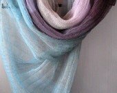 Linen Scarf Shawl Wrap Stole Blue Azure Gray Violet Multicolored, Light, Transparent