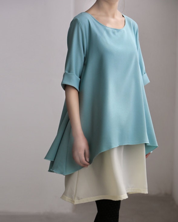 light blue dress Two Layers chiffon shirt dress Flowing chiffon Sundress
