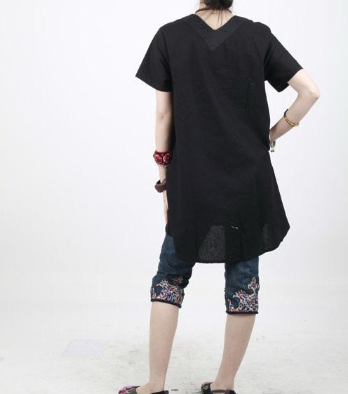 black linen patchwork shirt