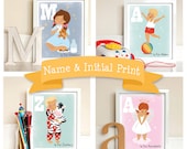 Personalized Children's Prints for Girls and Boys. Childrens Wall Art. 8x10 Add the Name, Initial and Image of Your Choice