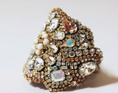 Vintage Swarovski Champagne and Crystal Cuff with Ribbon or Clasp Your Choice