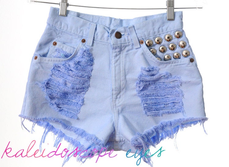 Vintage Levis Pastel Dyed  DESTROYED Denim High Waist STUDDED Cut Off  Shorts XS