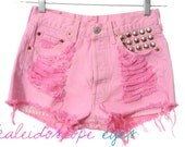 Vintage Levis 501 Pastel Pink Dyed  DESTROYED Denim High Waist STUDDED Cut Off  Shorts S