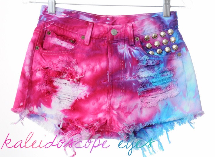 Vintage Levis 501 STUDDED High Waist MARBLED Dyed Denim Cut Off Shorts S