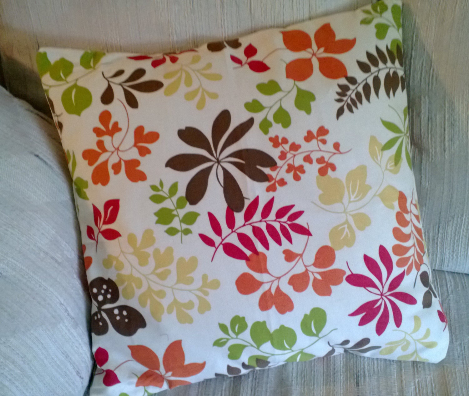 Autumn Leaves Pattern Upcycled Pillow Cover 18 Inch Square