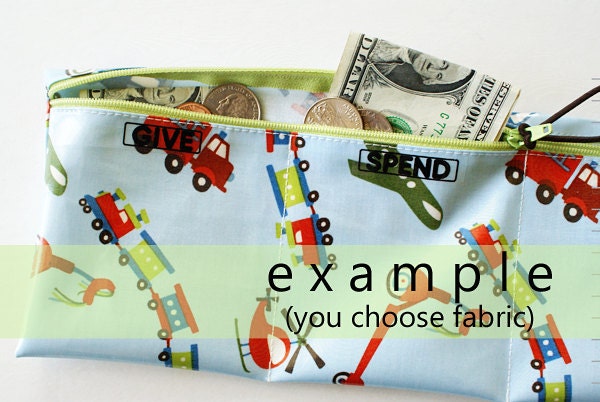 Boys Give Spend Save trifold wallet in designer laminated cotton // 3 sections // your choice of fabric