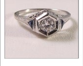 HOLDING  for megpal --Antique 18k .25 carat Old European Cut Diamond and  Triangular Sapphire Engagement Ring
