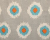 Domino Ikat Home Decor Fabric - Grey, Aqua, Orange, and Cream