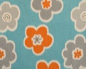 Ikat Petals Home Decor Fabric - Grey, Aqua, and Mandarin