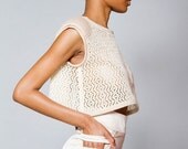 Ivory Crop Top with Exposed Shoulder Pads