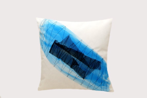 Decorative Abstract design Throw pillow cover, Black, Blue, White colors, fits 18"x18" insert, Toss pillow case, Cushion case