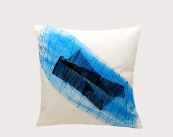 Decorative Abstract design Throw pillow cover, Black, Blue, White colors, fits 18"x18" insert, Toss pillow case, Cushion case