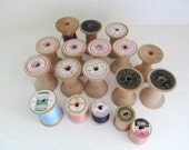Vintage Lot of 18 Wooden Spools, Large and Small Sizes, Empty Spools, Spools with Thread