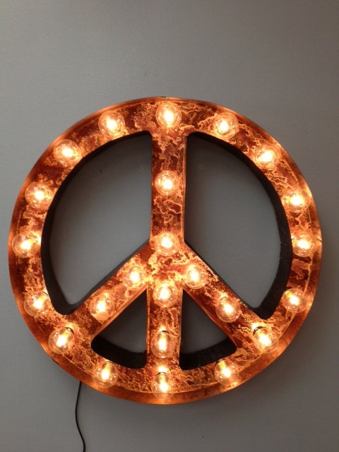 Peace sign lighted metal marble rust finish light fixture
