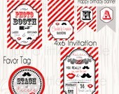Lips & Mustache Party set DIY, Mustache Invites, Sign, Food tents, Favor tag, You Print
