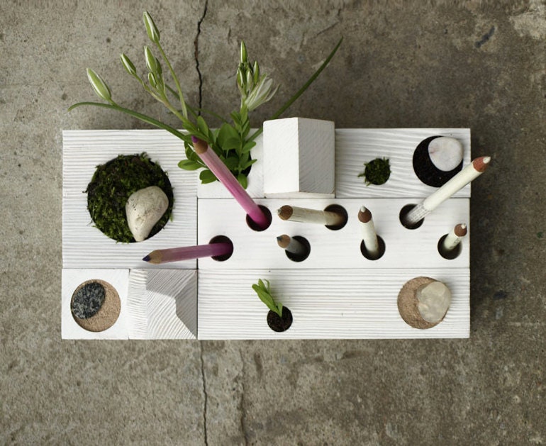 desk organizer - desktop Zen Garden - white wood - original design by KarolinFelixDream