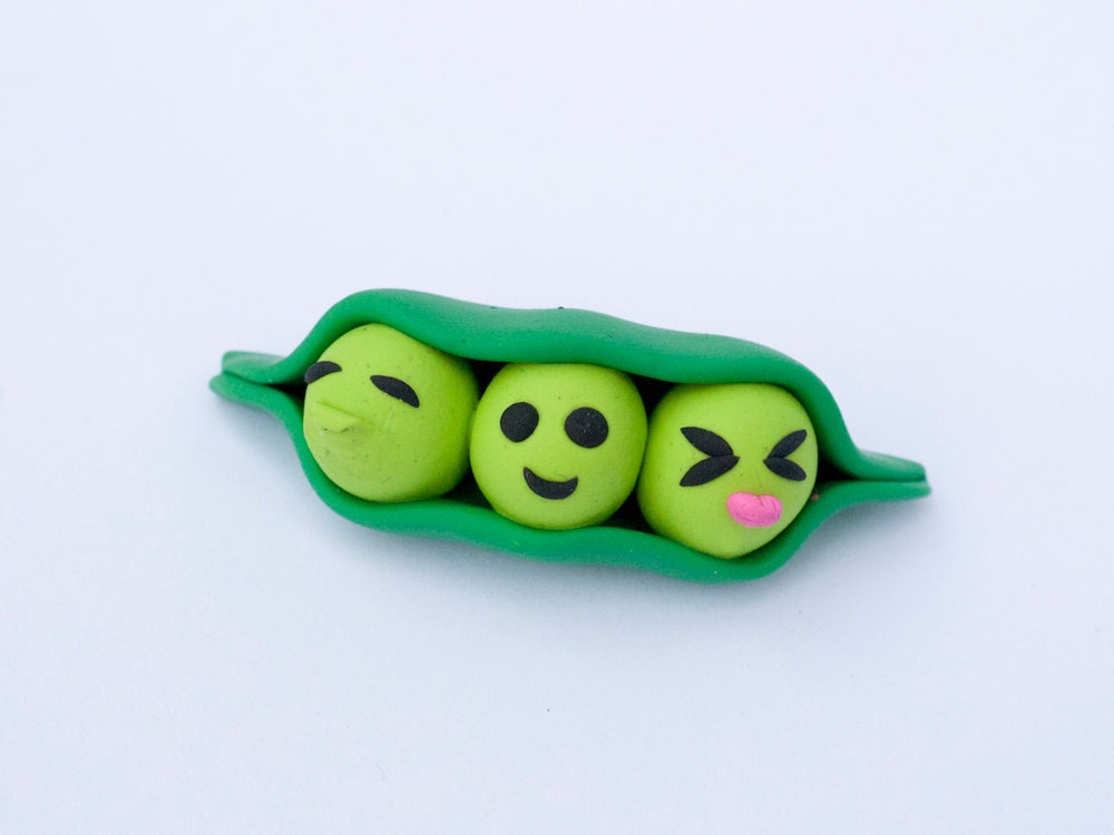 Three Peas in a Pod Polymer Clay Figurine