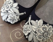 French Knot Lace Bridal Ballet Flats Wedding Shoes - All Full Sizes - Pick your own shoe color and crystal color