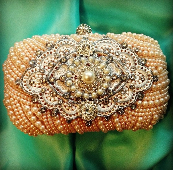 Art Deco Pearl Wedding Clutch (Choose your own bag and crystal color)