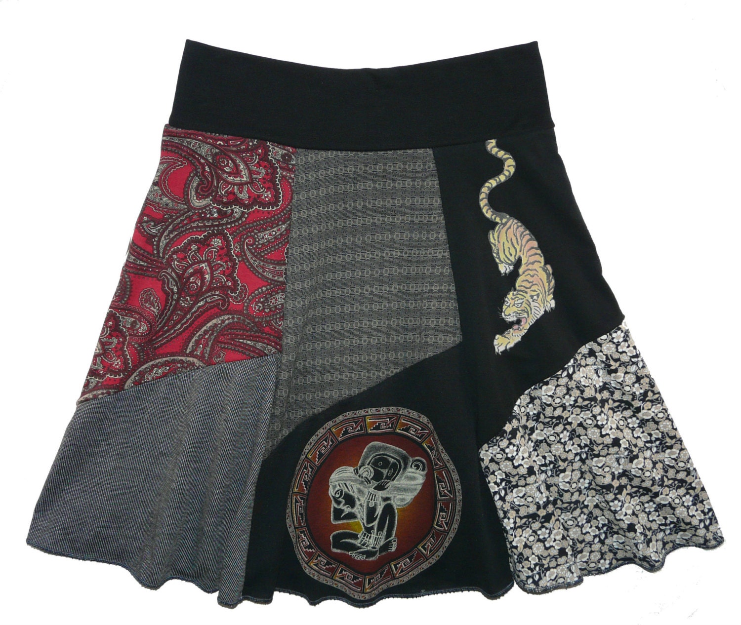 Tiger Boho Chic Hippie Skirt Women's Medium Large upcycled t-shirt clothing from Twinkle